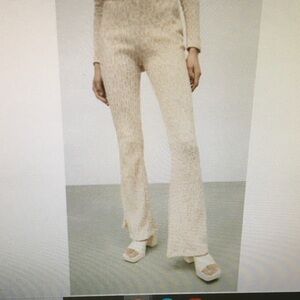 ZARA/CREAM & TAN JACQUARD TEXTURED FLAIRED PANTS/ NEW